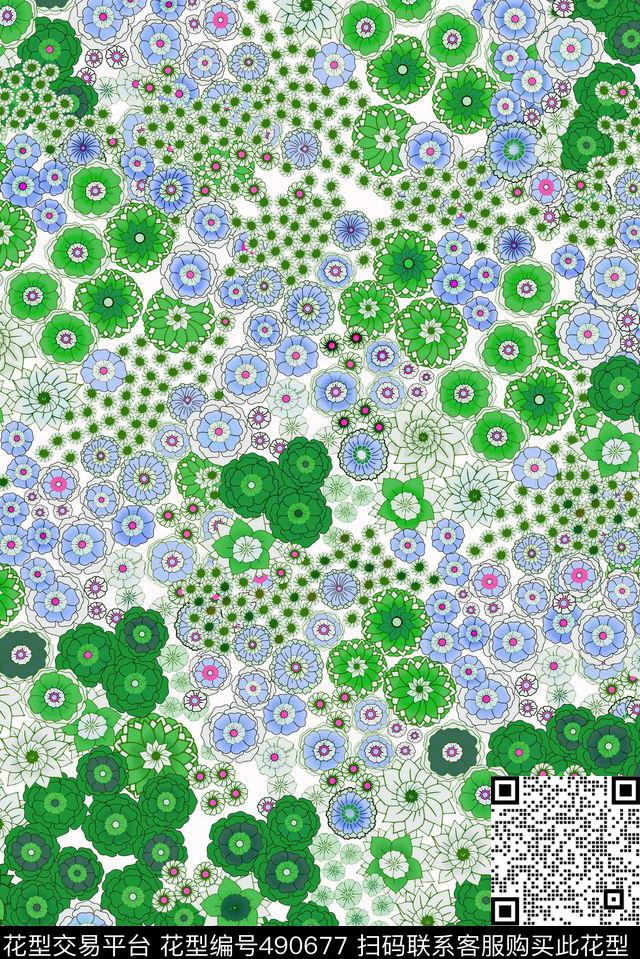 抽象线描清爽传统华亿平台花卉手绘传统印花华亿平台下载（图片编号: 490677） - 瓦栏（Walan）