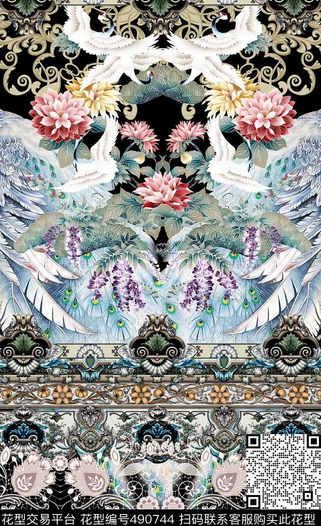 时尚大牌D$G风格孔雀数码印花华亿平台下载（图片编号: 490744） - 瓦栏（Walan）