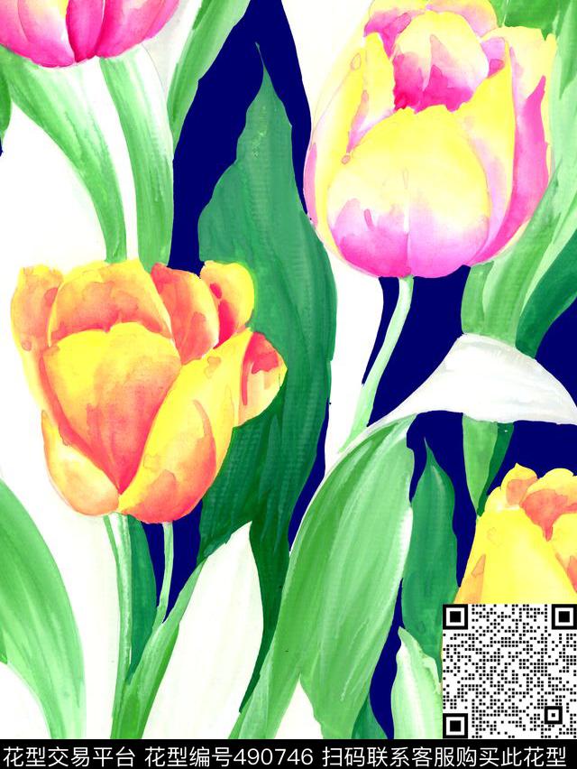 植物花卉郁金香数码印花华亿平台下载（图片编号: 490746） - 瓦栏（Walan）