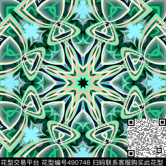 几何抽象花卉传统印花华亿平台下载（图片编号: 490748） - 瓦栏（Walan）