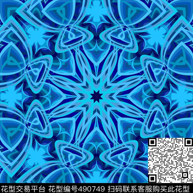 几何抽象花卉传统印花华亿平台下载（图片编号: 490749） - 瓦栏（Walan）