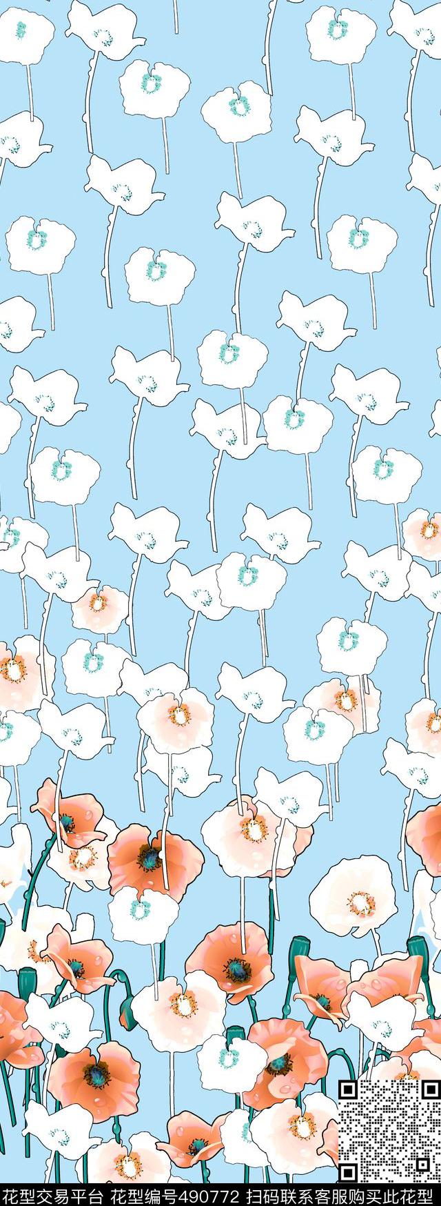 原创浪漫花卉数码印花华亿平台下载（图片编号: 490772） - 瓦栏（Walan）