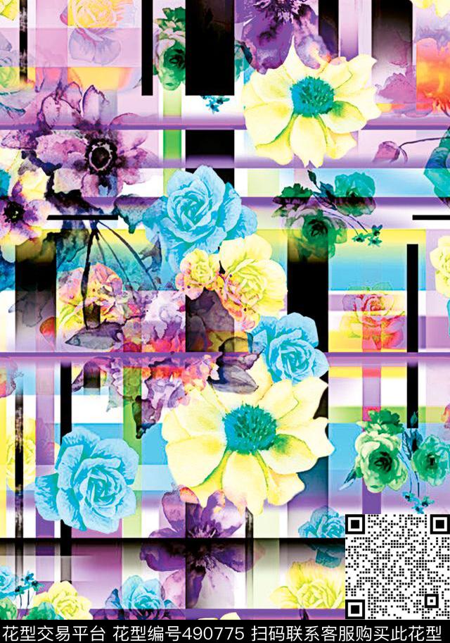 原创优雅花卉数码印花华亿平台下载（图片编号: 490775） - 瓦栏（Walan）