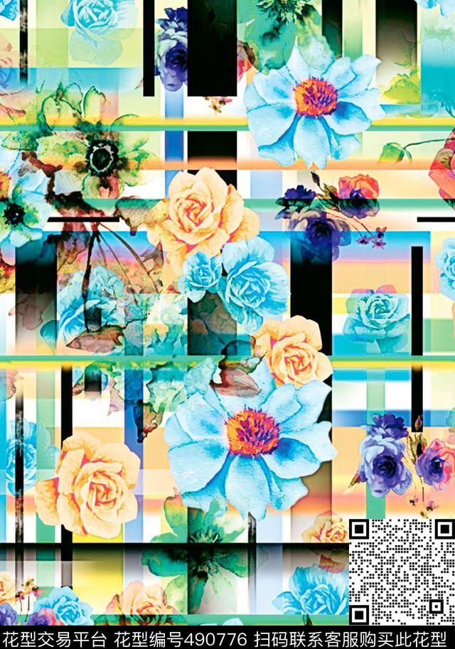 原创优雅花卉数码印花华亿平台下载（图片编号: 490776） - 瓦栏（Walan）