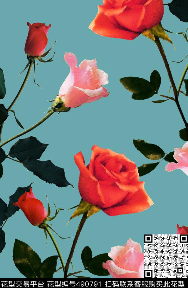 复古花卉花卉玫瑰花数码印花华亿平台下载（图片编号: 490791） - 瓦栏（Walan）