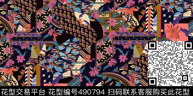 波西米亚几何条纹数码印花华亿平台下载（图片编号: 490794） - 瓦栏（Walan）