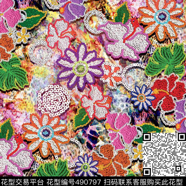 原创花卉优雅数码印花华亿平台下载（图片编号: 490797） - 瓦栏（Walan）