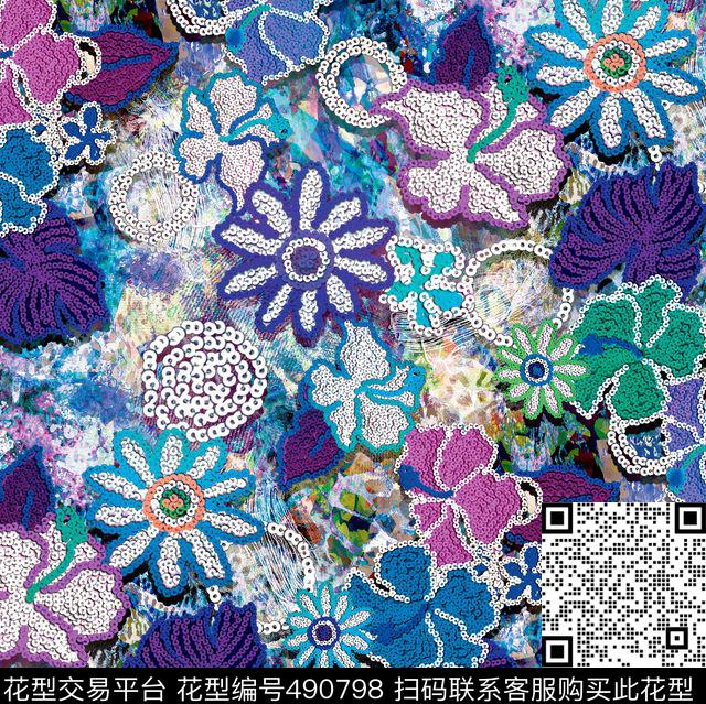 原创花卉优雅数码印花华亿平台下载（图片编号: 490798） - 瓦栏（Walan）