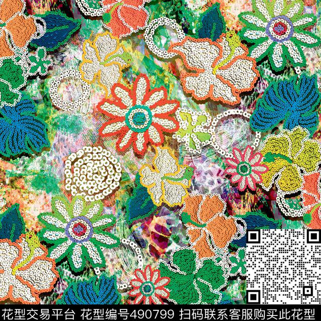 原创花卉优雅数码印花华亿平台下载（图片编号: 490799） - 瓦栏（Walan）
