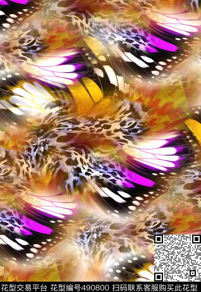 鸟类羽毛黑白豹纹底纹翅膀数码印花华亿平台下载（图片编号: 490800） - 瓦栏（Walan）