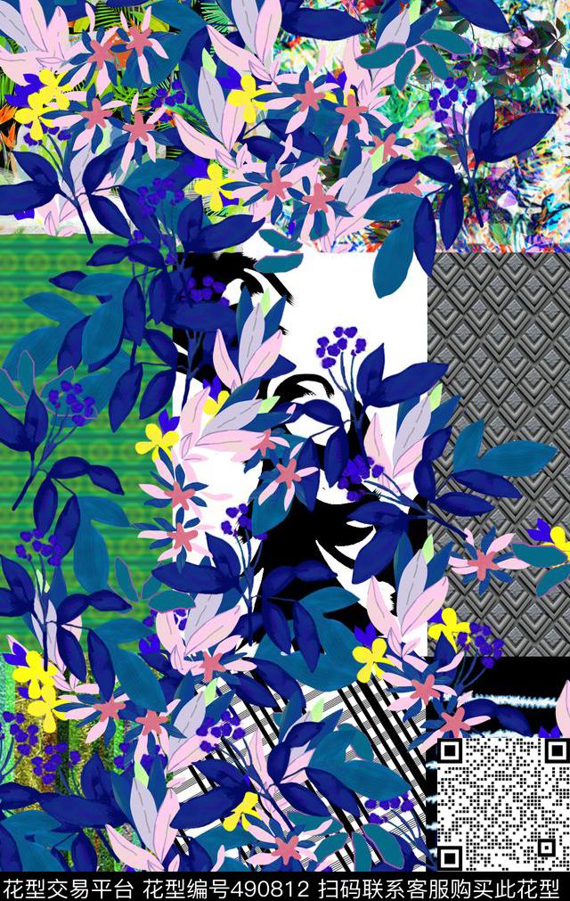 薄熙来米亚花卉拼接几何数码印花华亿平台下载（图片编号: 490812） - 瓦栏（Walan）