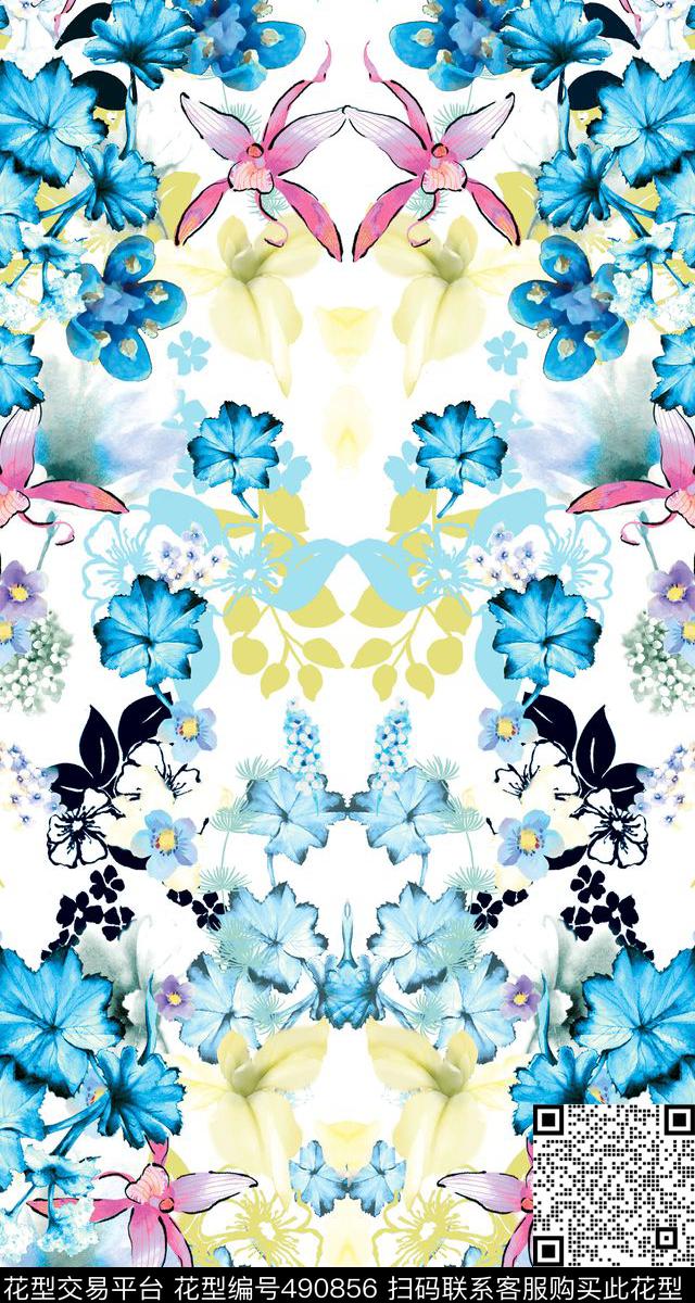 原创优雅花卉数码印花华亿平台下载（图片编号: 490856） - 瓦栏（Walan）