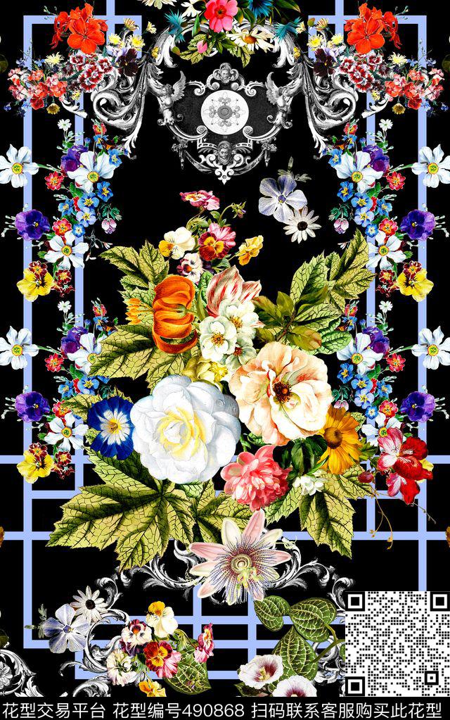 花卉几何卷草数码印花华亿平台下载（图片编号: 490868） - 瓦栏（Walan）