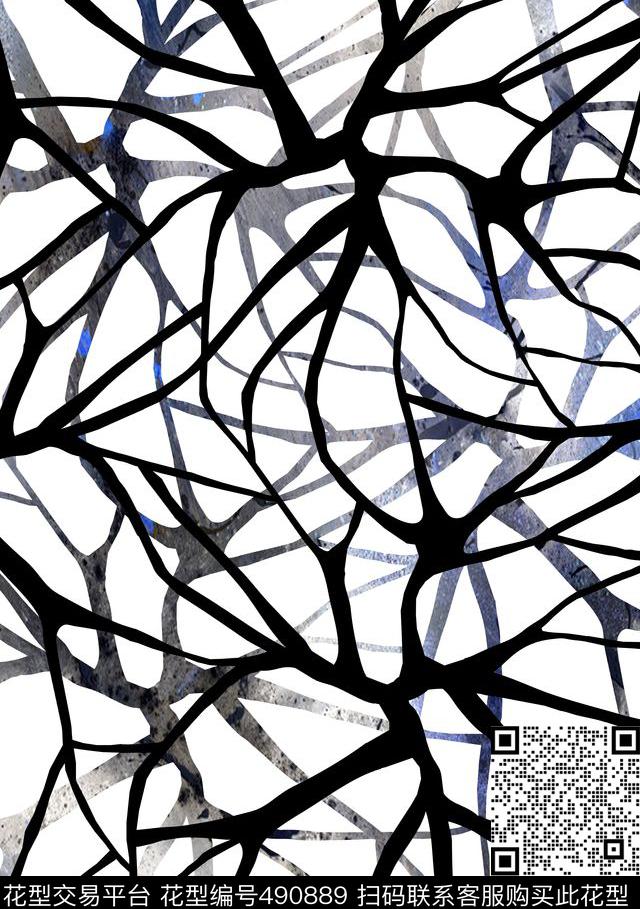 网格抽象黑白数码印花华亿平台下载（图片编号: 490889） - 瓦栏（Walan）