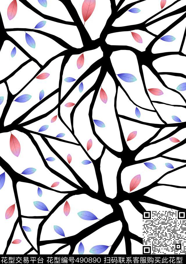 清爽时尚叶子数码印花华亿平台下载（图片编号: 490890） - 瓦栏（Walan）