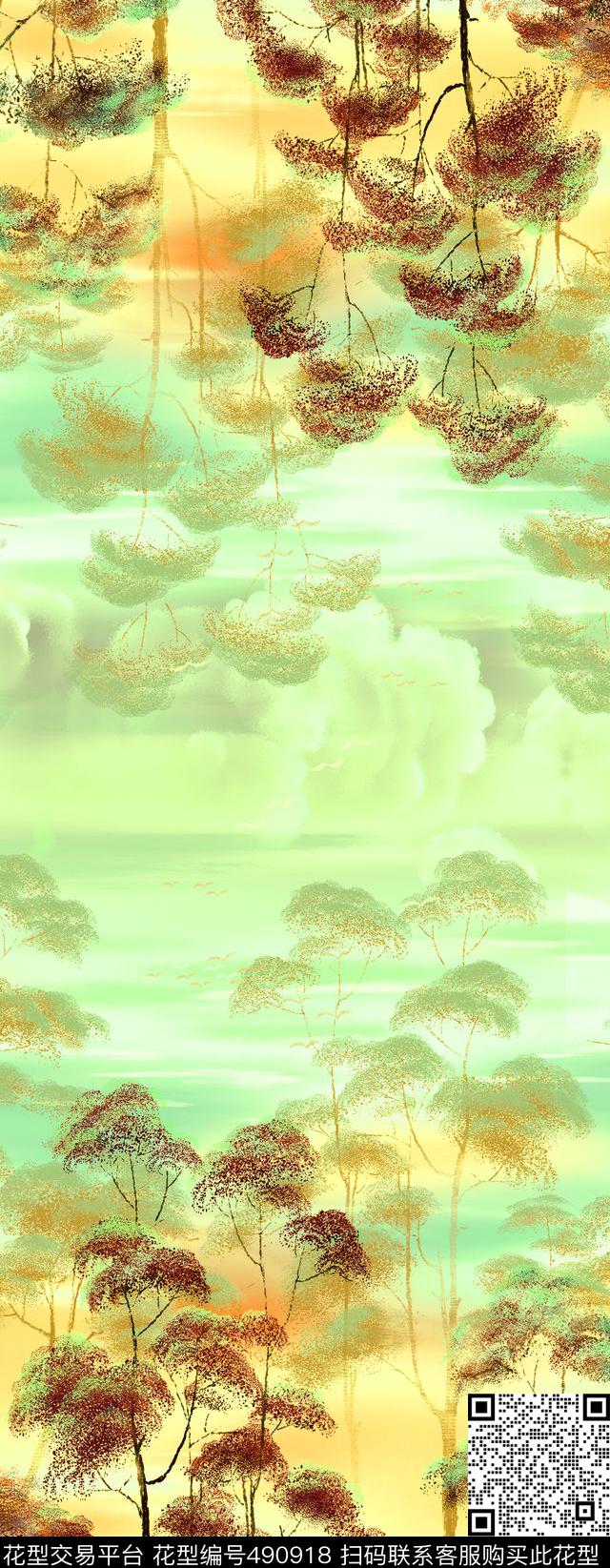 肌理树木时尚数码印花华亿平台下载（图片编号: 490918） - 瓦栏（Walan）