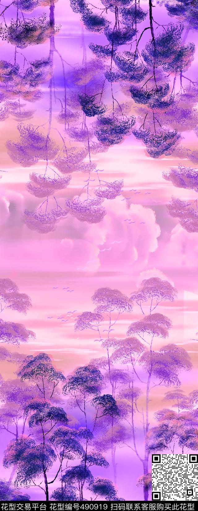 肌理树木时尚数码印花华亿平台下载（图片编号: 490919） - 瓦栏（Walan）