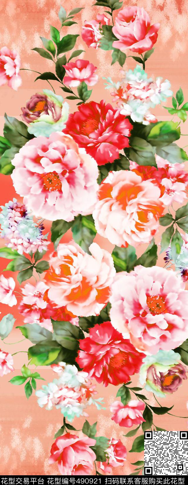 牡丹水彩花卉数码印花华亿平台下载（图片编号: 490921） - 瓦栏（Walan）