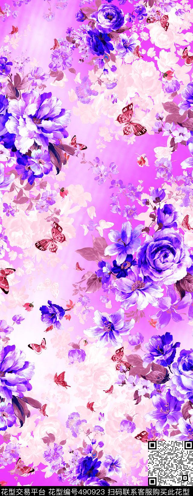 花卉水彩肌理数码印花华亿平台下载（图片编号: 490923） - 瓦栏（Walan）
