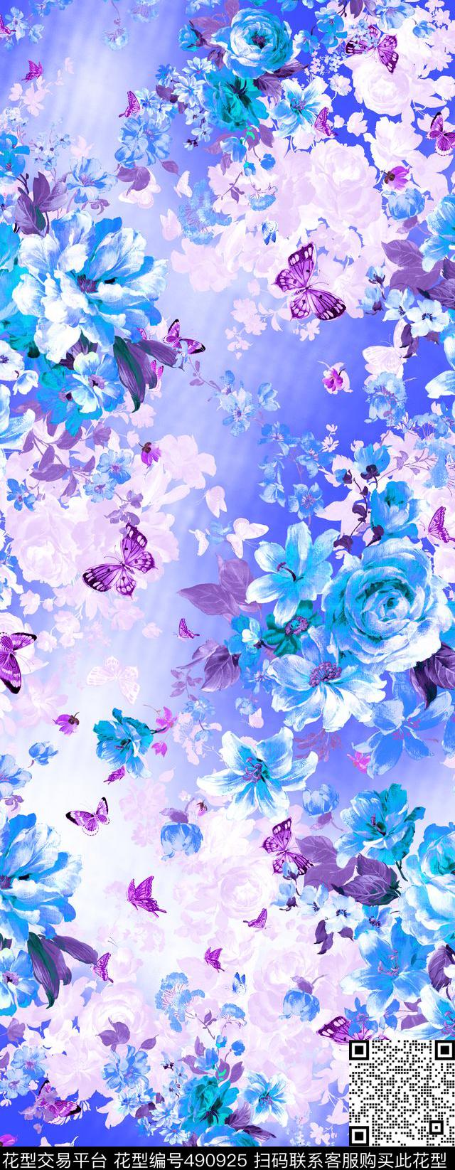 花卉水彩肌理数码印花华亿平台下载（图片编号: 490925） - 瓦栏（Walan）