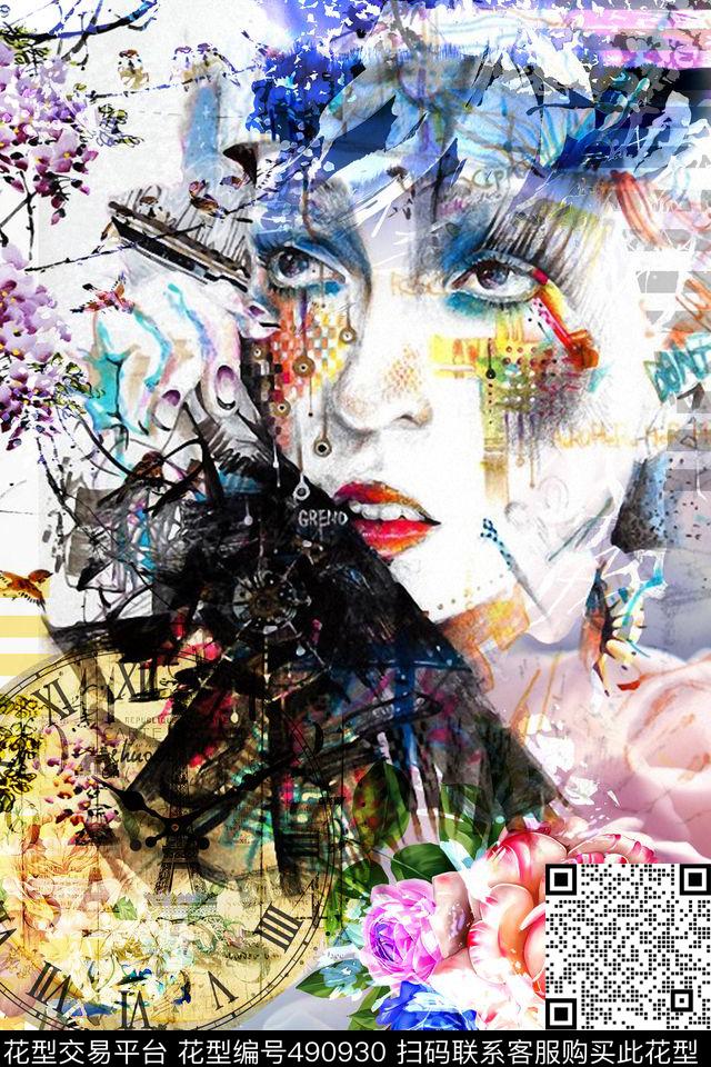 抽象定位华亿平台冬装人物画花卉数码印花华亿平台下载（图片编号: 490930） - 瓦栏（Walan）