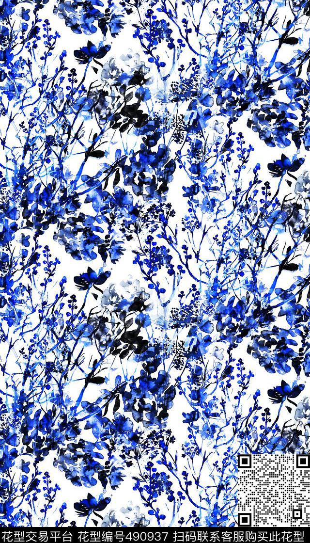 水墨青花休闲秋冬装中国风数码印花华亿平台下载（图片编号: 490937） - 瓦栏（Walan）