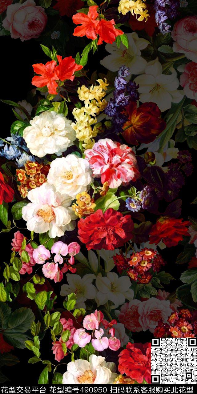 时尚大气层次花卉数码印花华亿平台下载（图片编号: 490950） - 瓦栏（Walan）