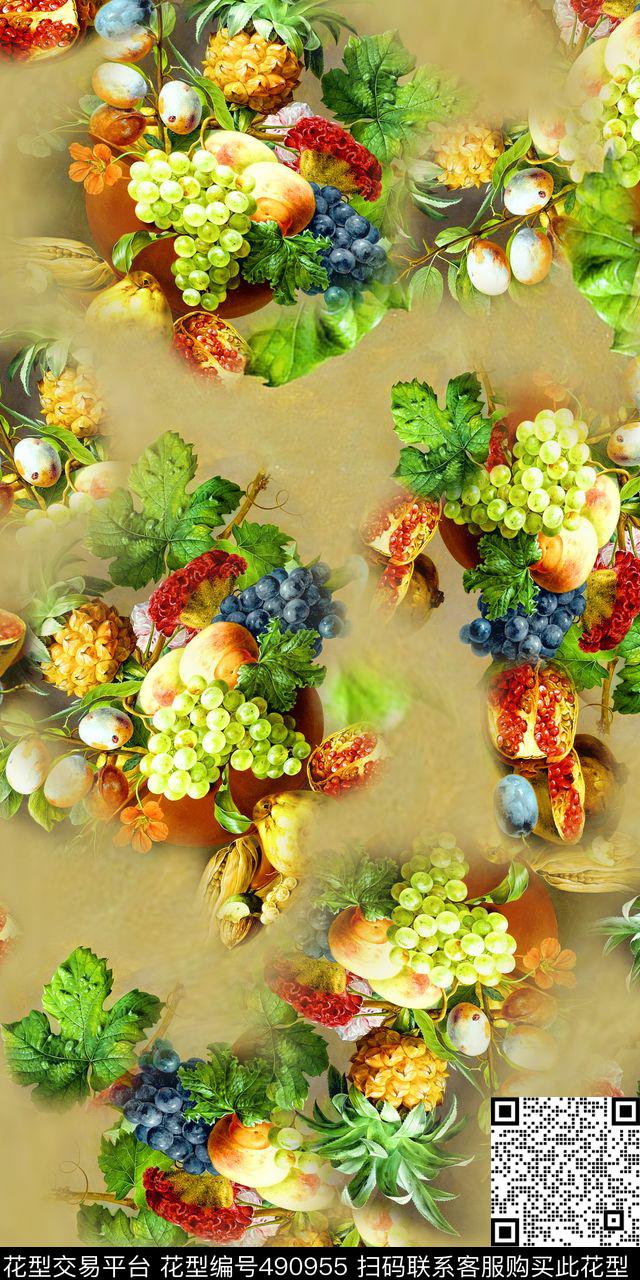 欧美时尚高清油画水果大气绚丽拼接数码印花华亿平台下载（图片编号: 490955） - 瓦栏（Walan）