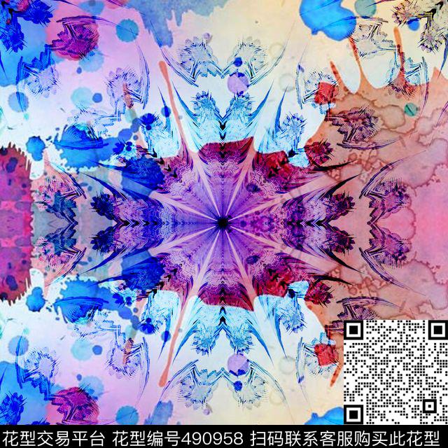 T恤彩色水墨衬衫数码印花华亿平台下载（图片编号: 490958） - 瓦栏（Walan）