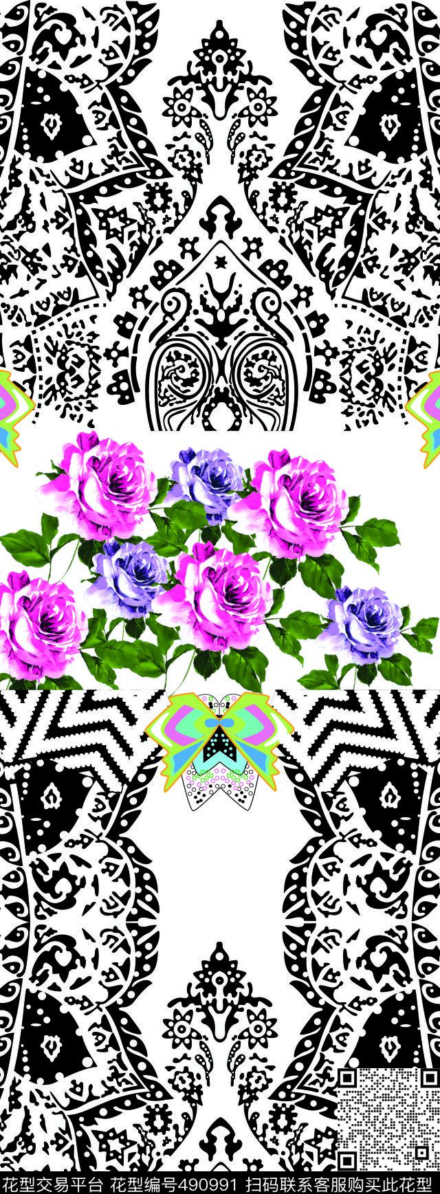 手绘花卉定位休闲传统印花华亿平台下载（图片编号: 490991） - 瓦栏（Walan）