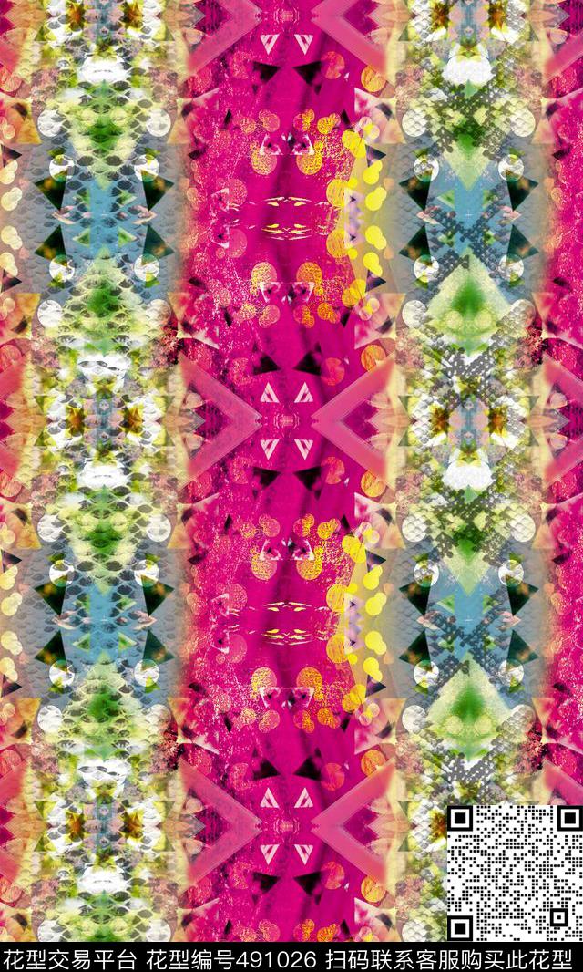 时尚前卫蛇皮幻彩数码印花华亿平台下载（图片编号: 491026） - 瓦栏（Walan）