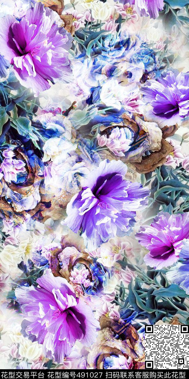 清新水墨花卉数码数码印花华亿平台下载（图片编号: 491027） - 瓦栏（Walan）
