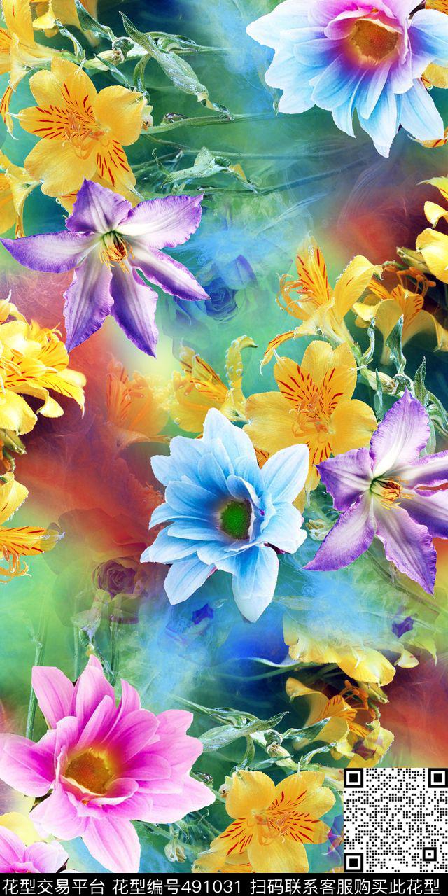 数码花卉彩炫数码印花华亿平台下载（图片编号: 491031） - 瓦栏（Walan）