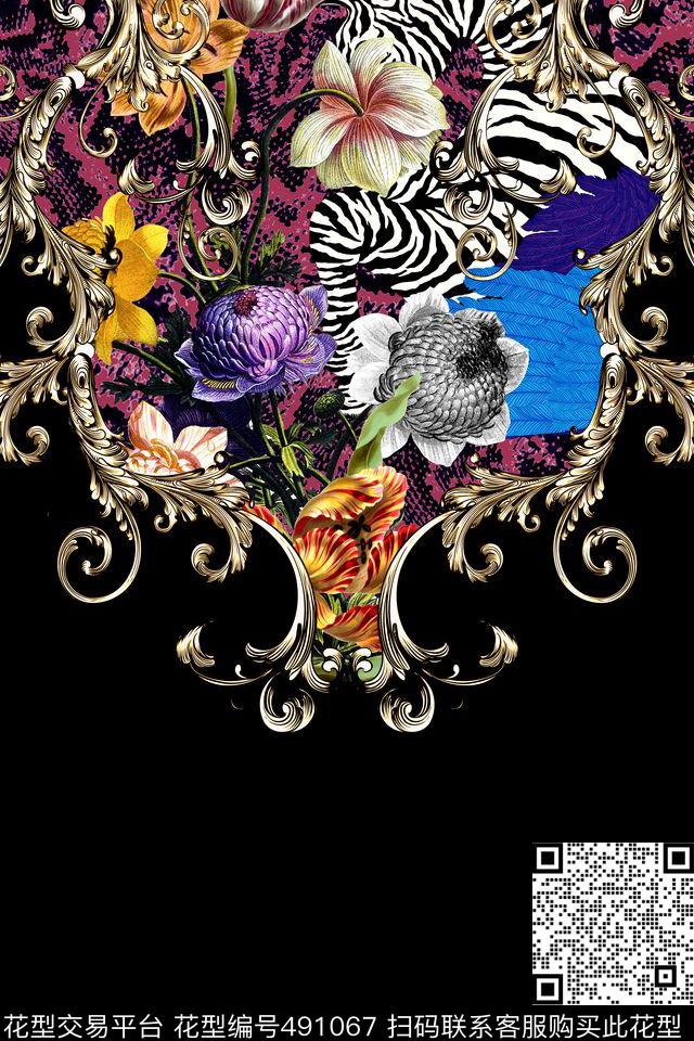 时尚斑马花卉数码印花华亿平台下载（图片编号: 491067） - 瓦栏（Walan）