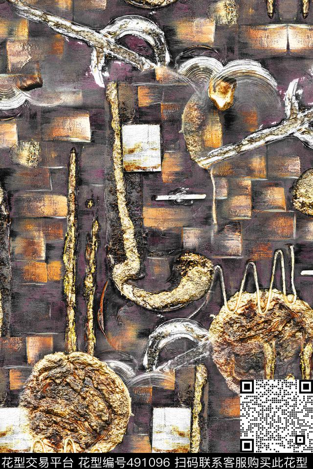 秋冬季男士外衣面料华亿平台休闲时尚欧美抽象炫彩油画数码印花华亿平台下载（图片编号: 491096） - 瓦栏（Walan）