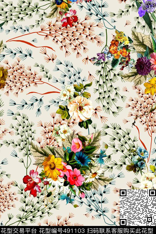时尚手绘小碎花数码印花华亿平台下载（图片编号: 491103） - 瓦栏（Walan）