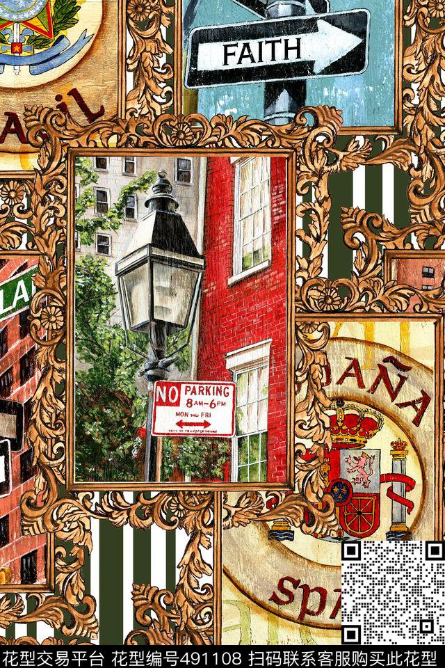 欧式边框风景数码印花华亿平台下载（图片编号: 491108） - 瓦栏（Walan）