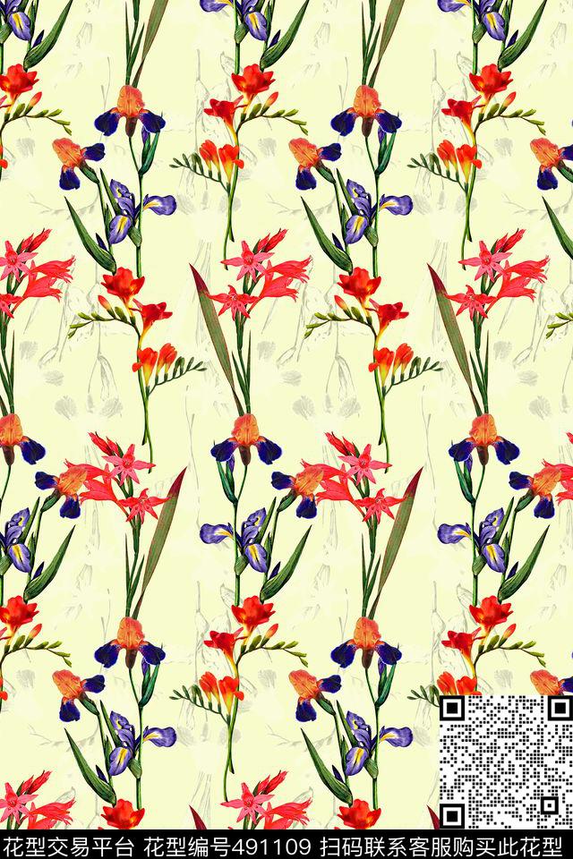 花卉手绘小花素底数码印花华亿平台下载（图片编号: 491109） - 瓦栏（Walan）