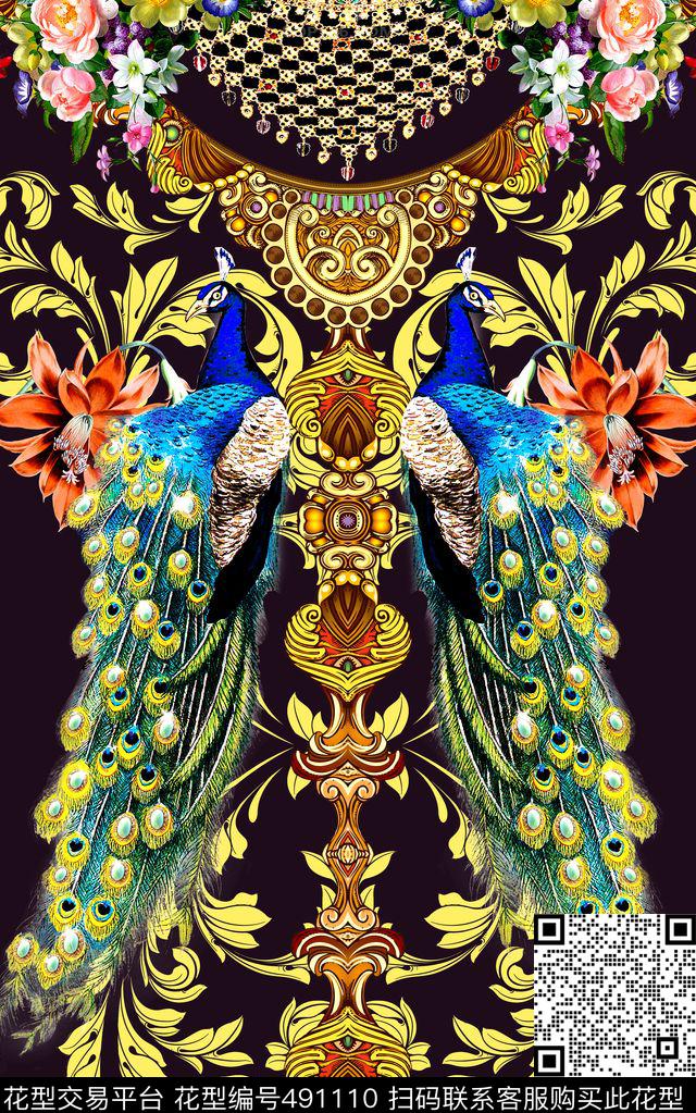 欧式复古卷草数码印花华亿平台下载（图片编号: 491110） - 瓦栏（Walan）