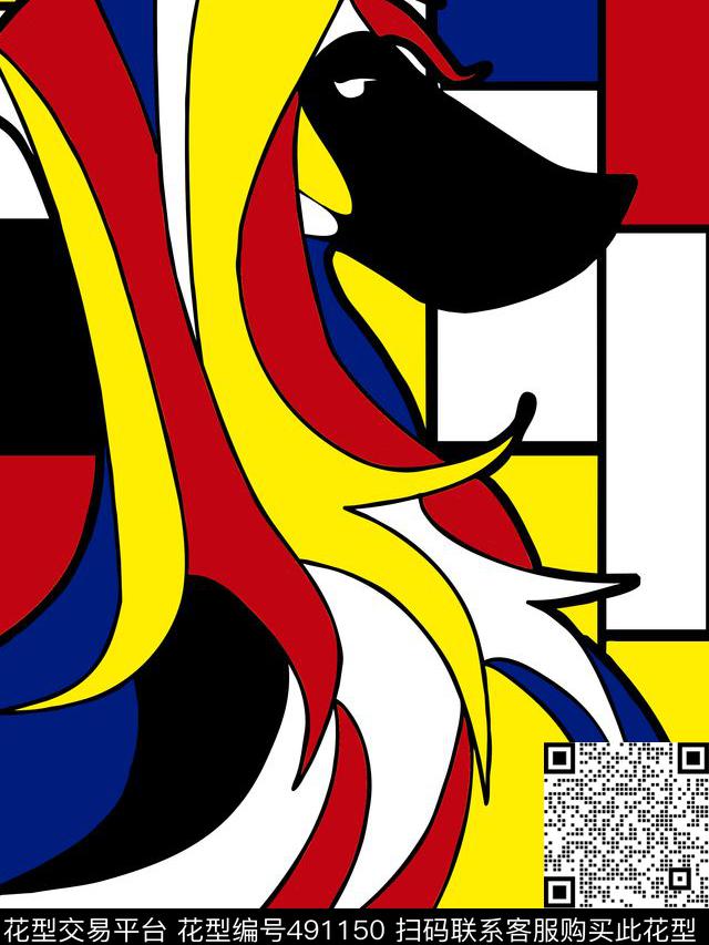 狗头形状红黄蓝组合华亿平台流行色块传统印花华亿平台下载（图片编号: 491150） - 瓦栏（Walan）
