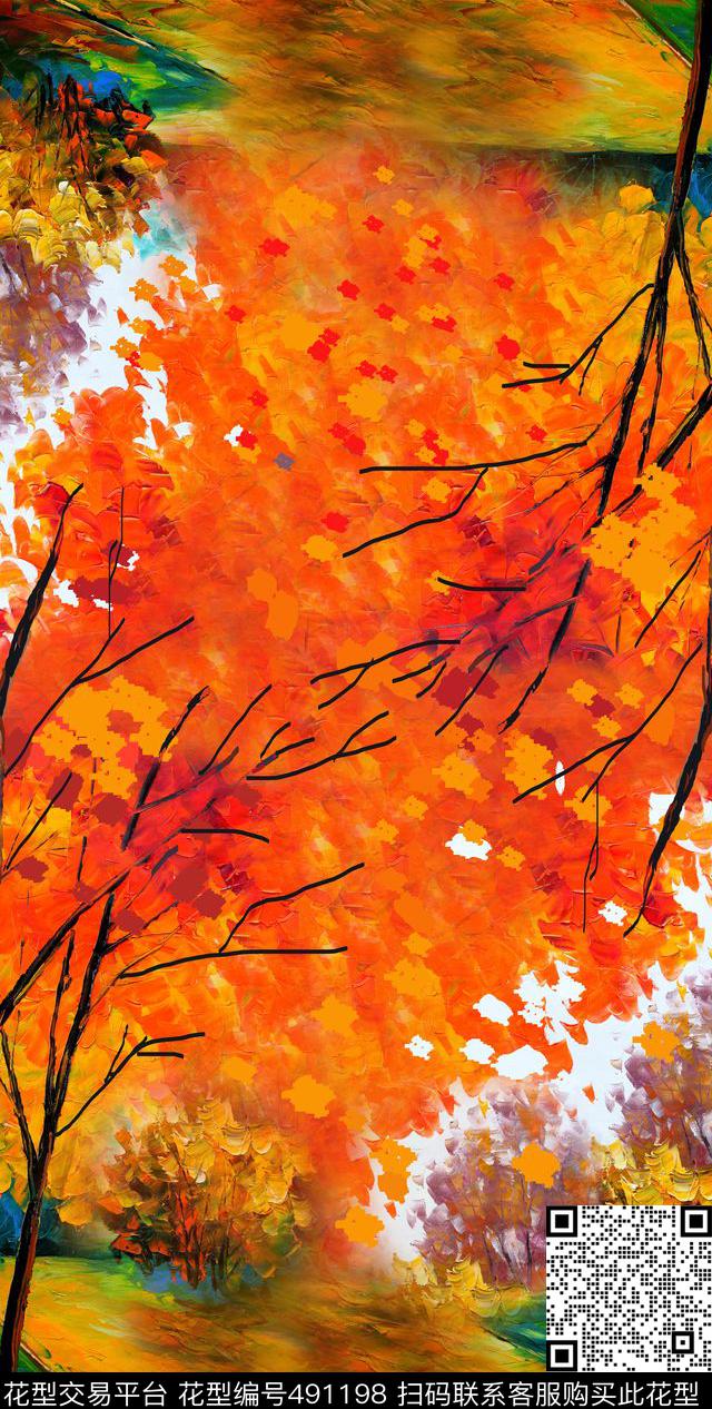 油画风景笔触数码印花华亿平台下载（图片编号: 491198） - 瓦栏（Walan）