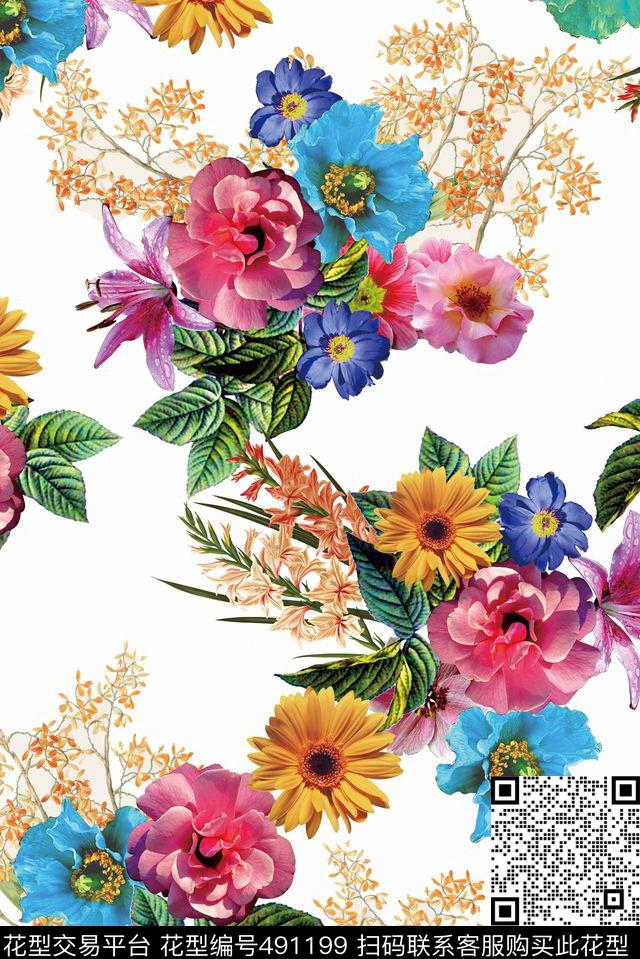 花卉潮流大牌写意花卉数码印花华亿平台下载（图片编号: 491199） - 瓦栏（Walan）