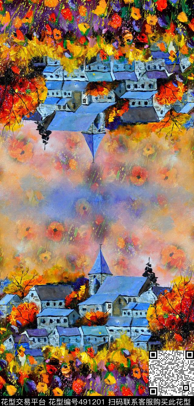 风景画树木色彩斑斓数码印花华亿平台下载（图片编号: 491201） - 瓦栏（Walan）