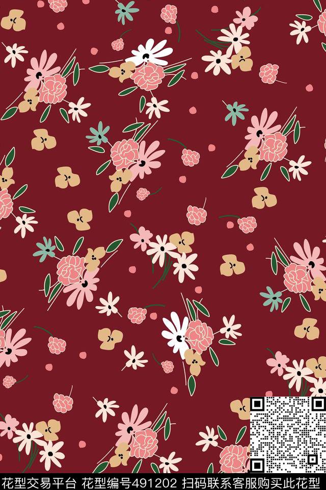 花卉潮流大牌矢量电脑手绘花卉传统印花华亿平台下载（图片编号: 491202） - 瓦栏（Walan）