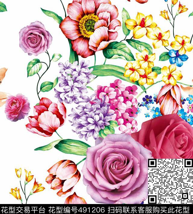 花卉潮流大牌女装数码印花华亿平台下载（图片编号: 491206） - 瓦栏（Walan）