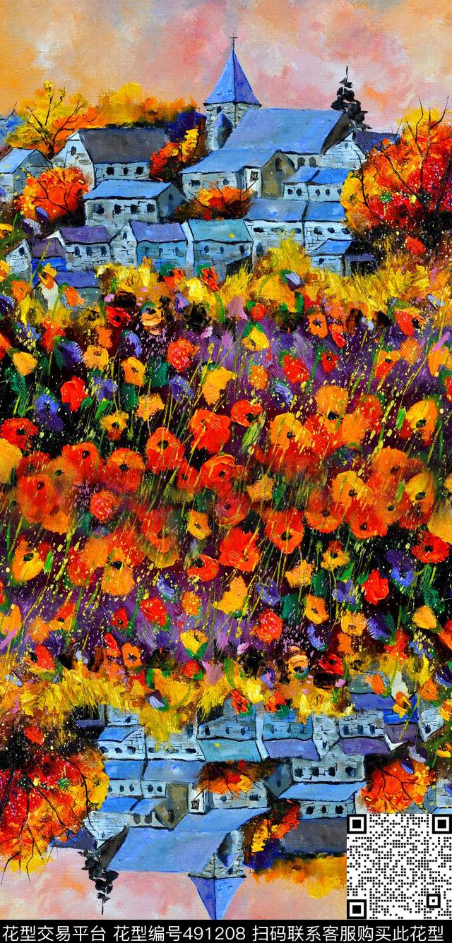 油画风景油画笔触长围巾数码印花华亿平台下载（图片编号: 491208） - 瓦栏（Walan）