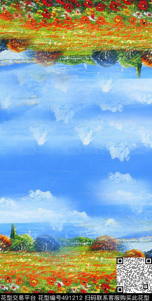 油画风风景画长丝巾数码印花华亿平台下载（图片编号: 491212） - 瓦栏（Walan）