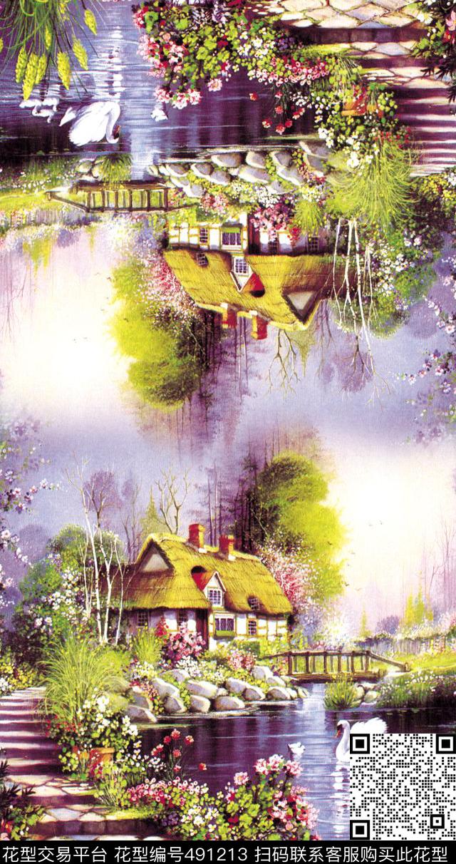 油画长丝巾风景画数码喷印长丝巾数码印花华亿平台下载（图片编号: 491213） - 瓦栏（Walan）