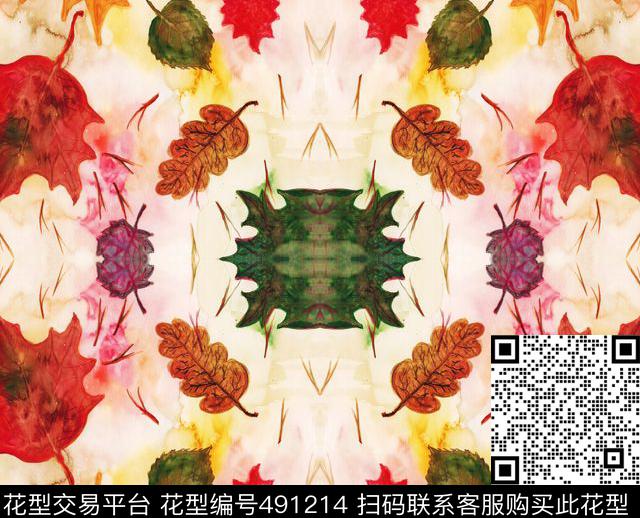 手绘叶子红叶绿叶植物华亿平台数码印花华亿平台下载（图片编号: 491214） - 瓦栏（Walan）
