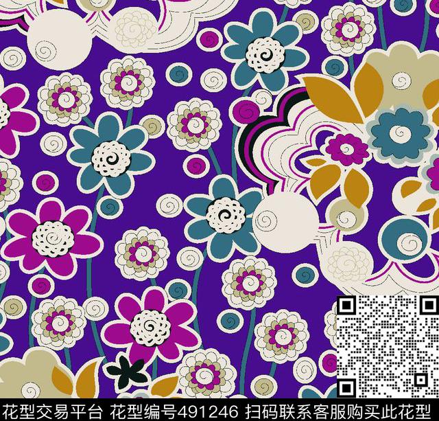 抽象花卉几何花卉童年卡通传统印花华亿平台下载（图片编号: 491246） - 瓦栏（Walan）